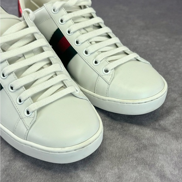 Gucci Ace Web Embroidered Bee Leather Low Top Sneakers 38 Women - Picture 10 of 15